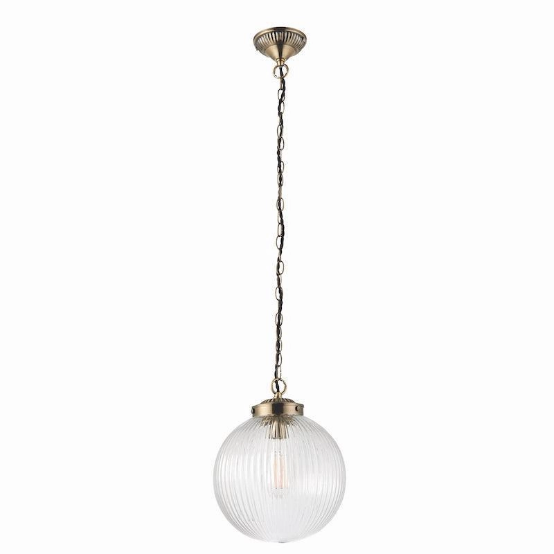 Brydon 1 Light Pendant Ribbed Glass & Antique Brass - 25cm