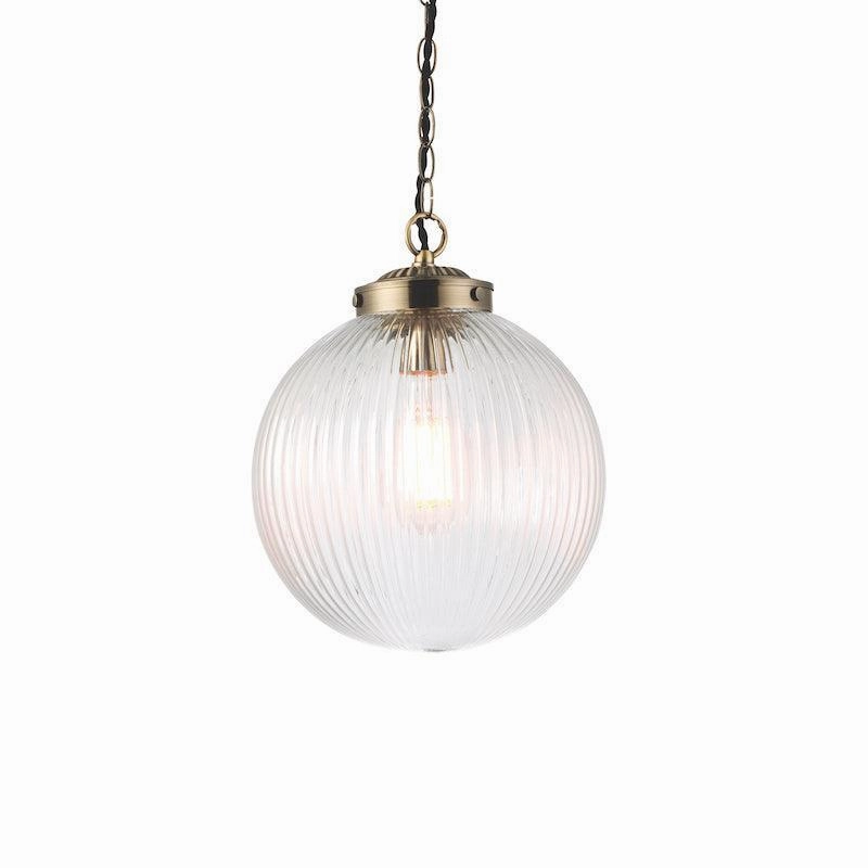 Brydon 1 Light Pendant Ribbed Glass & Antique Brass - 25cm