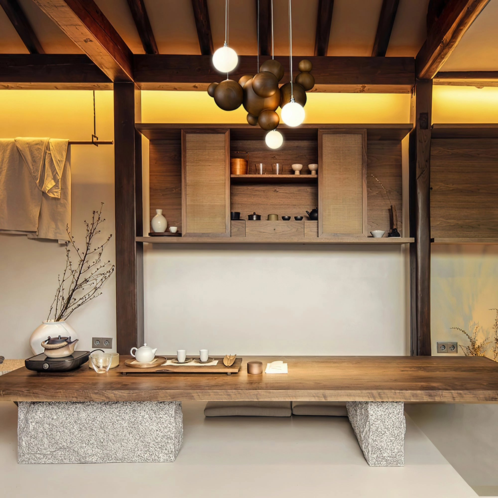 Bubble Wood Balls Chandelier