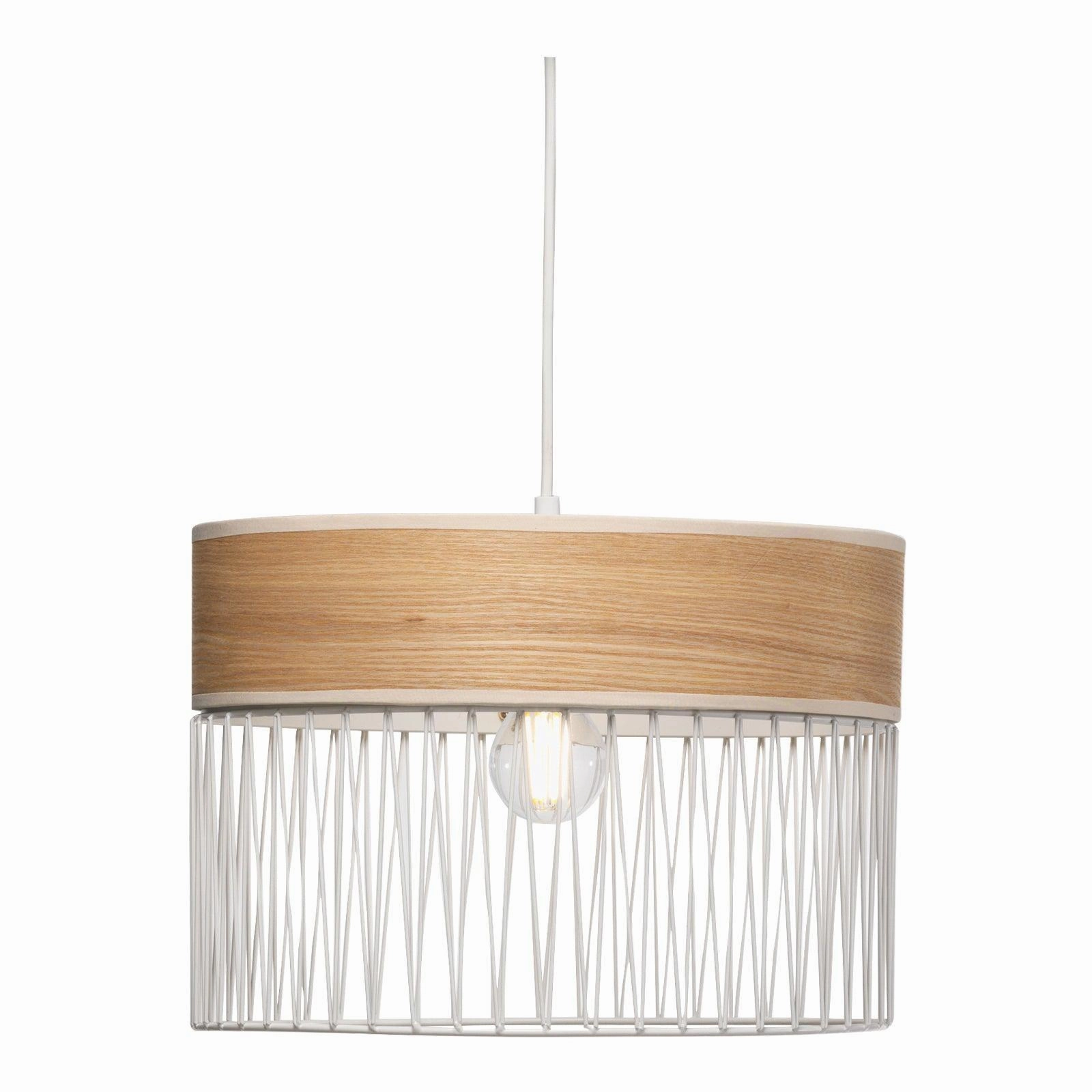 Burbank Black Ceiling Pendant With 36cm White & Wood Effect Shade modern ceiling lamp