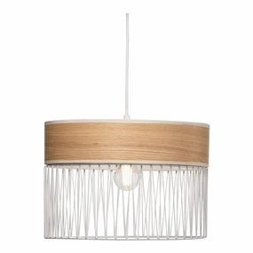 Burbank Black Ceiling Pendant With 36cm White & Wood Effect Shade modern ceiling lamp