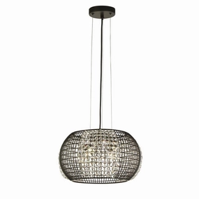 Cage 4 Light Black Drum Pendant - Crystal Glass Panels minimalist ceiling light