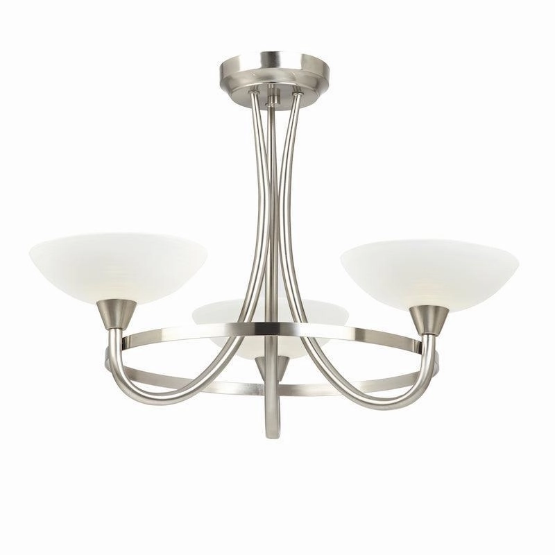Cagney 3 Satin Light Chrome & Glass Semi Flush Ceiling Light