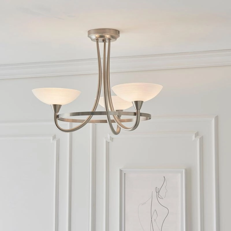 Cagney 3 Satin Light Chrome & Glass Semi Flush Ceiling Light