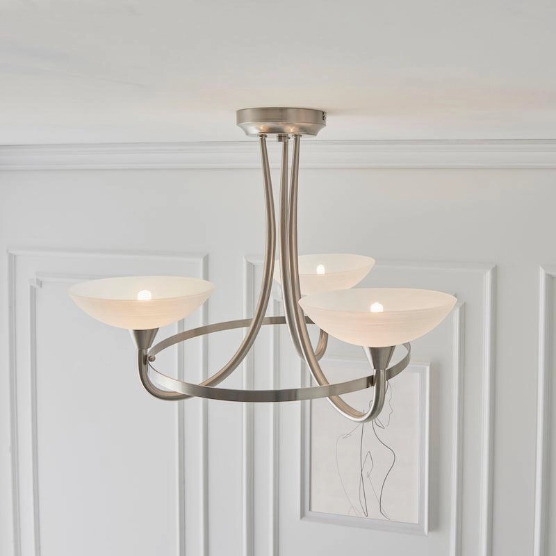 Cagney 3 Satin Light Chrome & Glass Semi Flush Ceiling Light