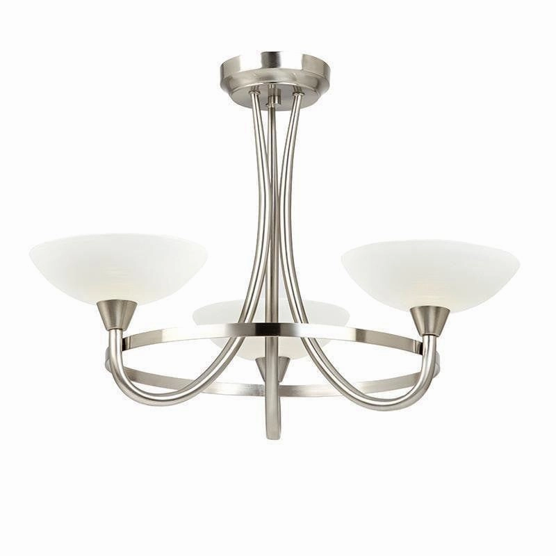 Cagney 3 Satin Light Chrome & Glass Semi Flush Ceiling Light