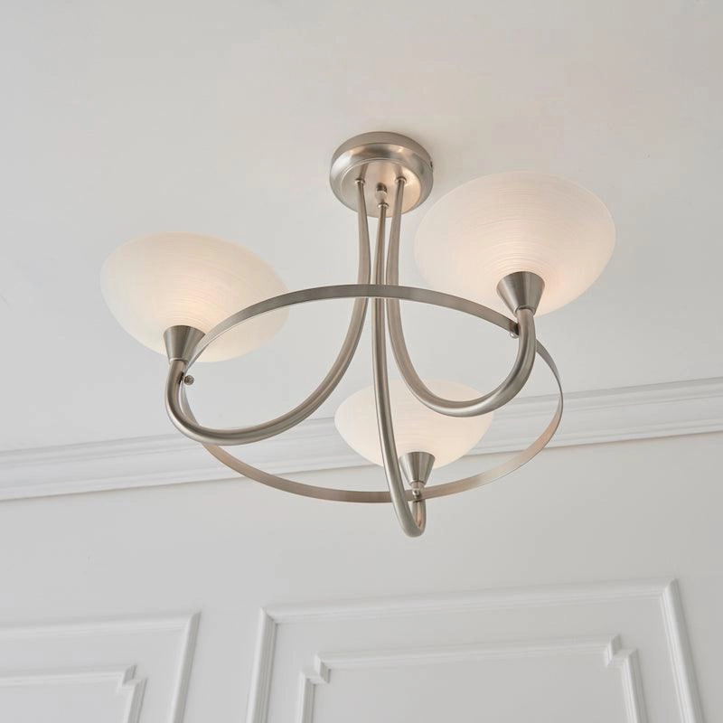 Cagney 3 Satin Light Chrome & Glass Semi Flush Ceiling Light