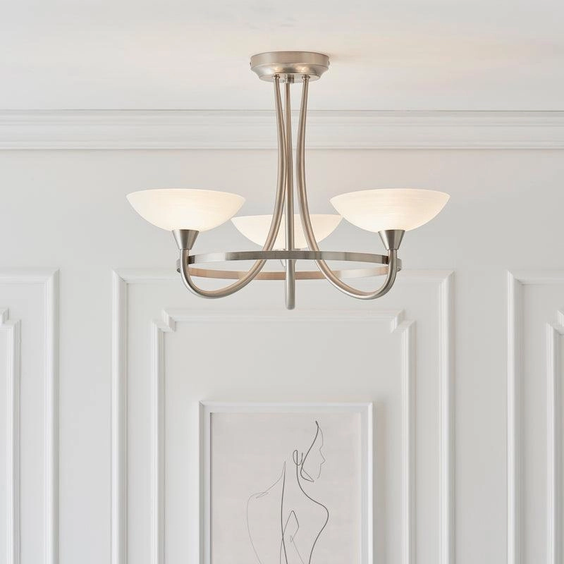 Cagney 3 Satin Light Chrome & Glass Semi Flush Ceiling Light