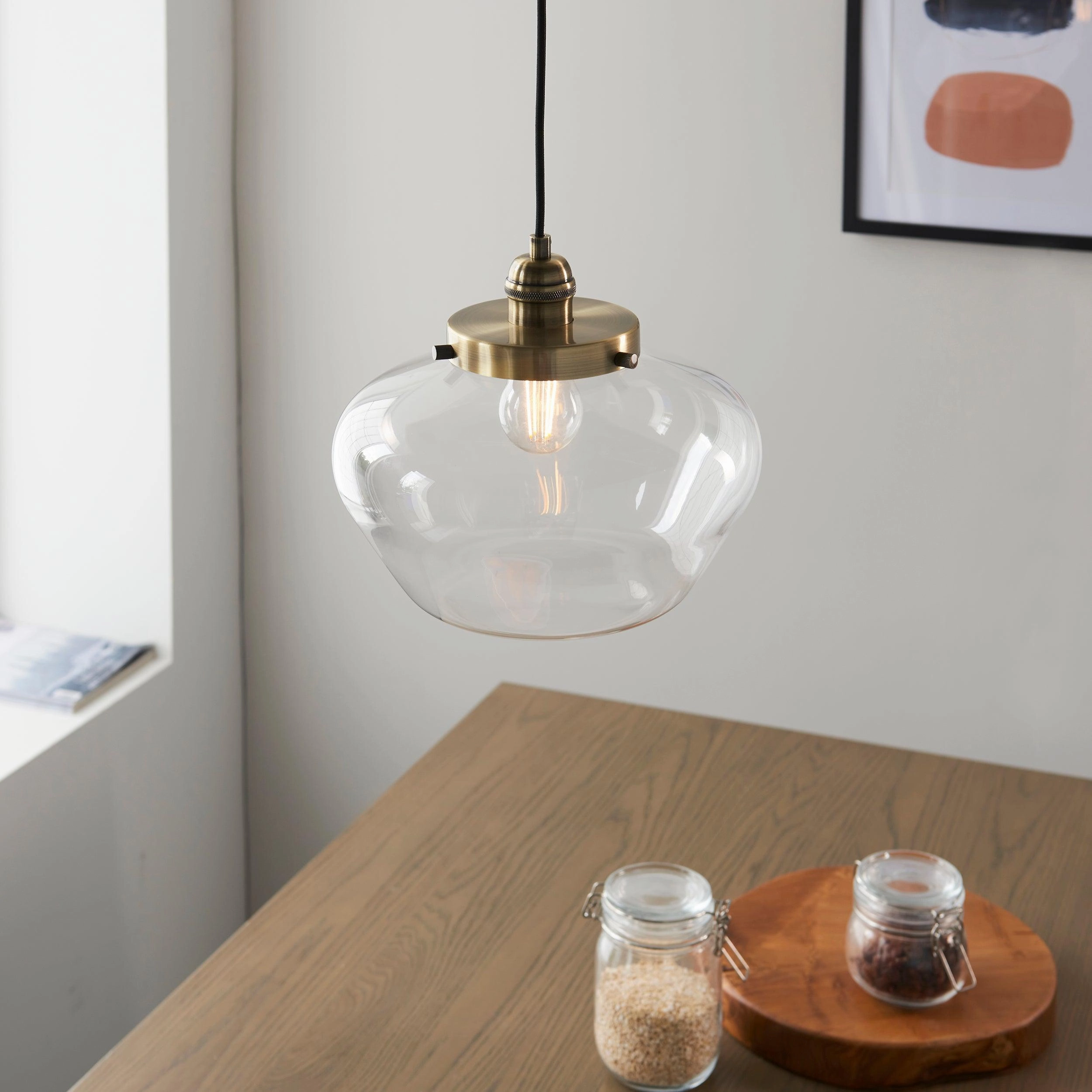 Camberley Brass Pendant Ceiling Light - Clear Glass shade