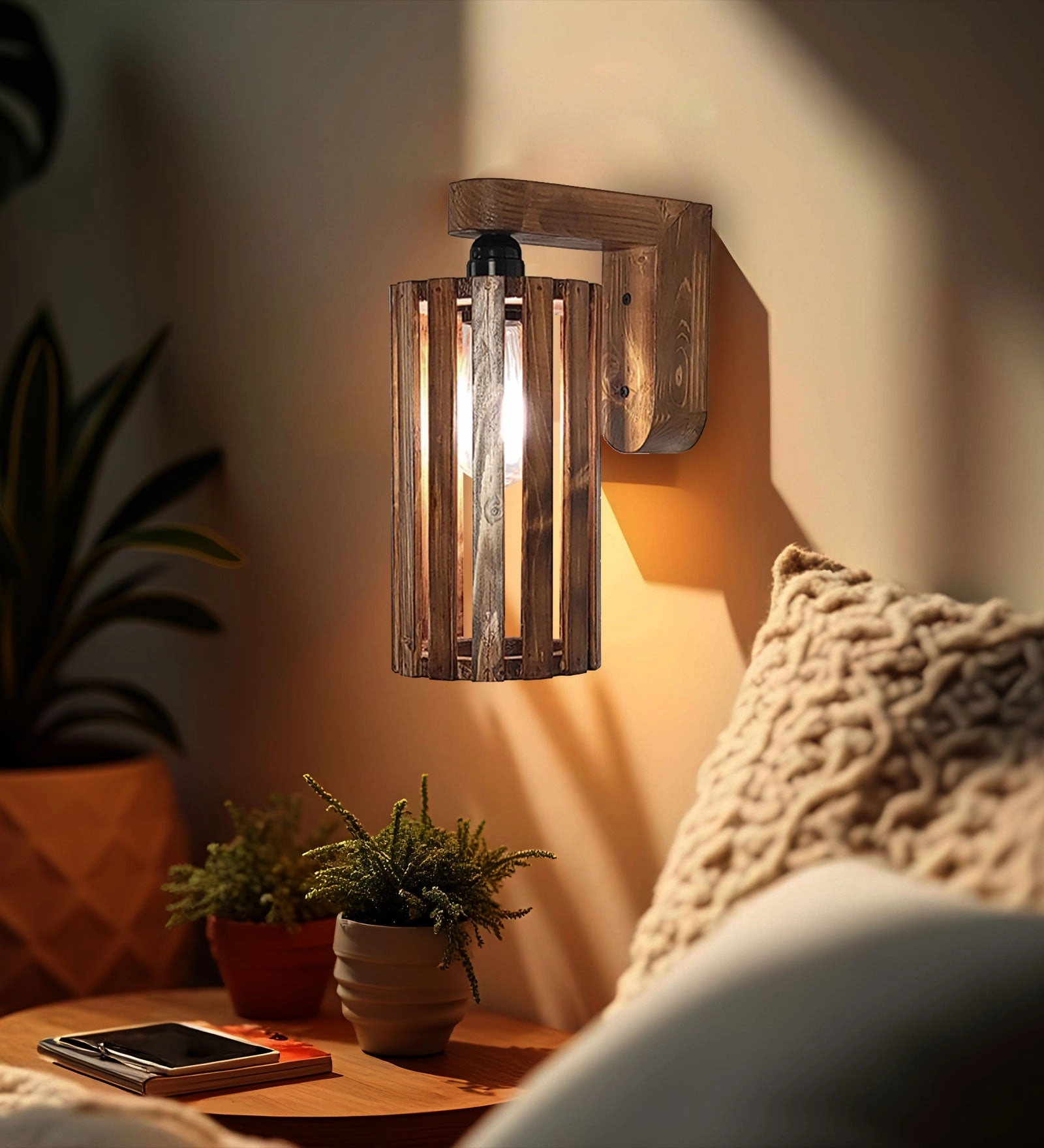 Casa Brown Wooden Wall Light (BULB NOT INCLUDED) vintage desk lamp