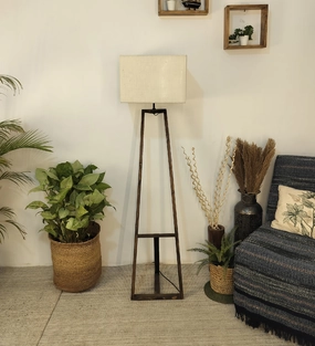 Catapult Wooden Floor Lamp with Brown Base Premium Beige Fabric Lampshade (BULB NOT INCLUDED) garden LED light