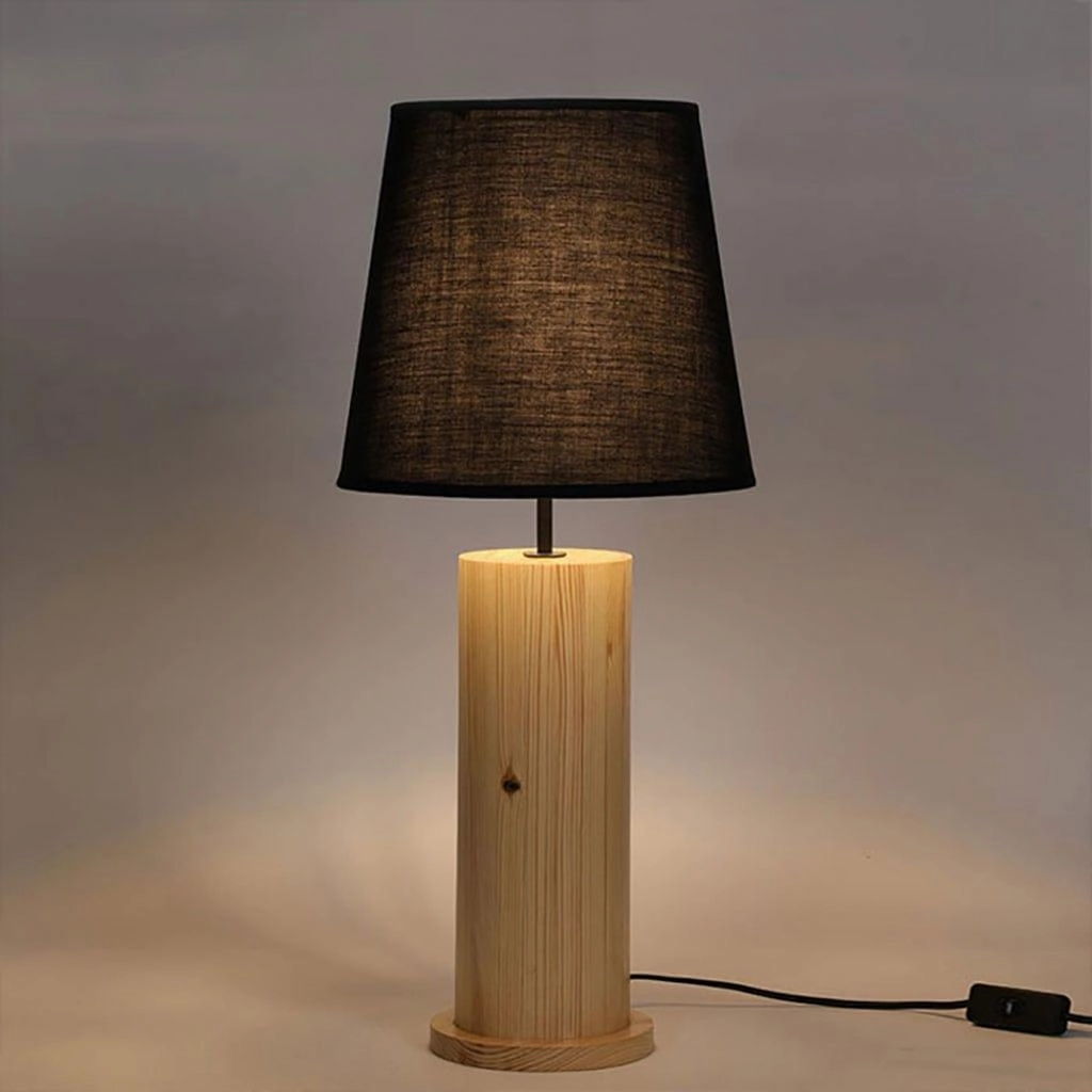 Cedar Beige Wooden Table Lamp with Black Fabric Lampshade Louis Poulsen chandelier