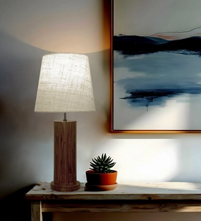 Cedar Brown Wooden Table Lamp with White Fabric Lampshade (BULB NOT INCLUDED) Louis Poulsen chandelier