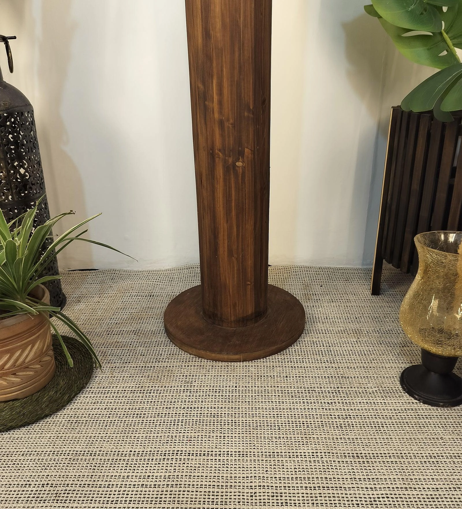 Cedar Wooden Floor Lamp with Premium Beige Fabric Lampshade (BULB NOT INCLUDED)