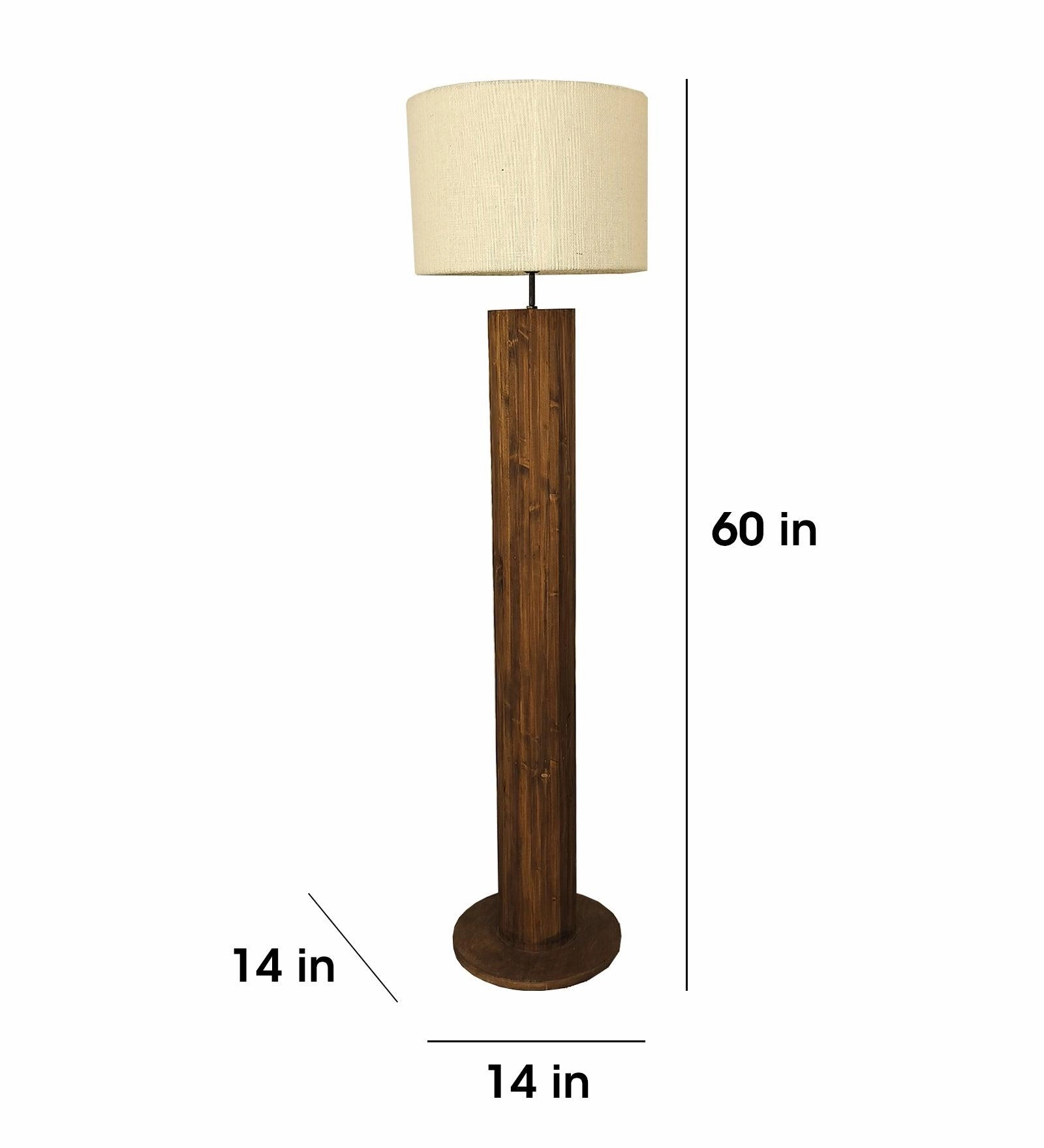 Cedar Wooden Floor Lamp with Premium Beige Fabric Lampshade (BULB NOT INCLUDED)