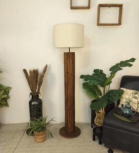 Cedar Wooden Floor Lamp with Premium Beige Fabric Lampshade (BULB NOT INCLUDED) garden LED light