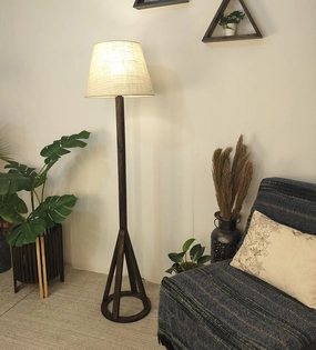 Celine Wooden Floor Lamp with Brown Base and Premium Beige Fabric Lampshade (BULB NOT INCLUDED) garden LED light