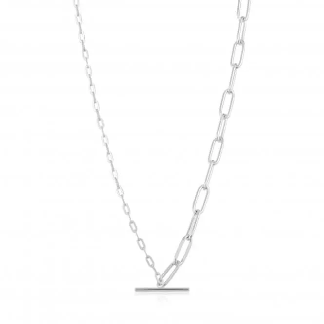 Chain Reaction Rhodium Mixed Link T-Bar Necklace N021-02H Ania Haie Jewellery
