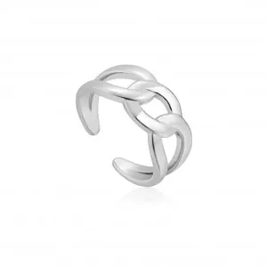 Chain Reaction Rhodium Wide Curb Chain Adjustable Ring R021-02H Ania Haie Jewellery