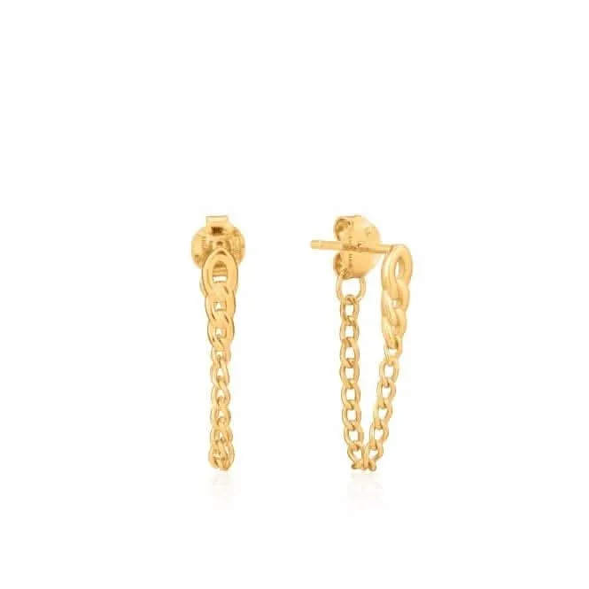 Chain Reaction Shiny Gold Curb Chain Stud Earrings E021-03G Ania Haie Jewellery