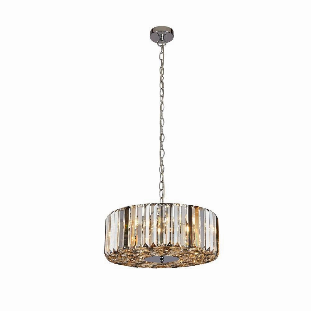 Chapeau 4 Light Chrome Pendant - Smoke & Glass Crystals minimalist ceiling light