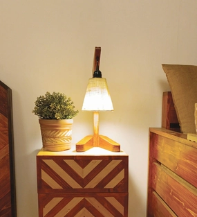 Charles Brown Wooden Table Lamp with White Jute Lampshade (BULB NOT INCLUDED) Louis Poulsen chandelier