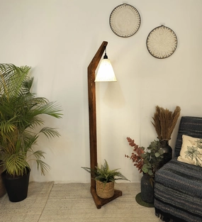 Charles Wooden Floor Lamp with Brown Base and Jute Fabric Lampshade (BULB NOT INCLUDED) garden LED light