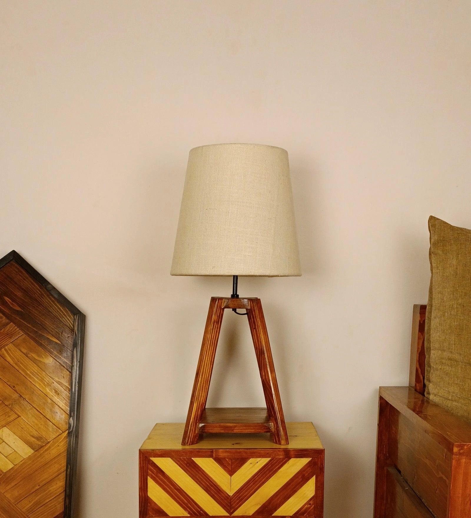 Charlotte Brown Wooden Table Lamp with White Jute Lampshade (BULB NOT INCLUDED)