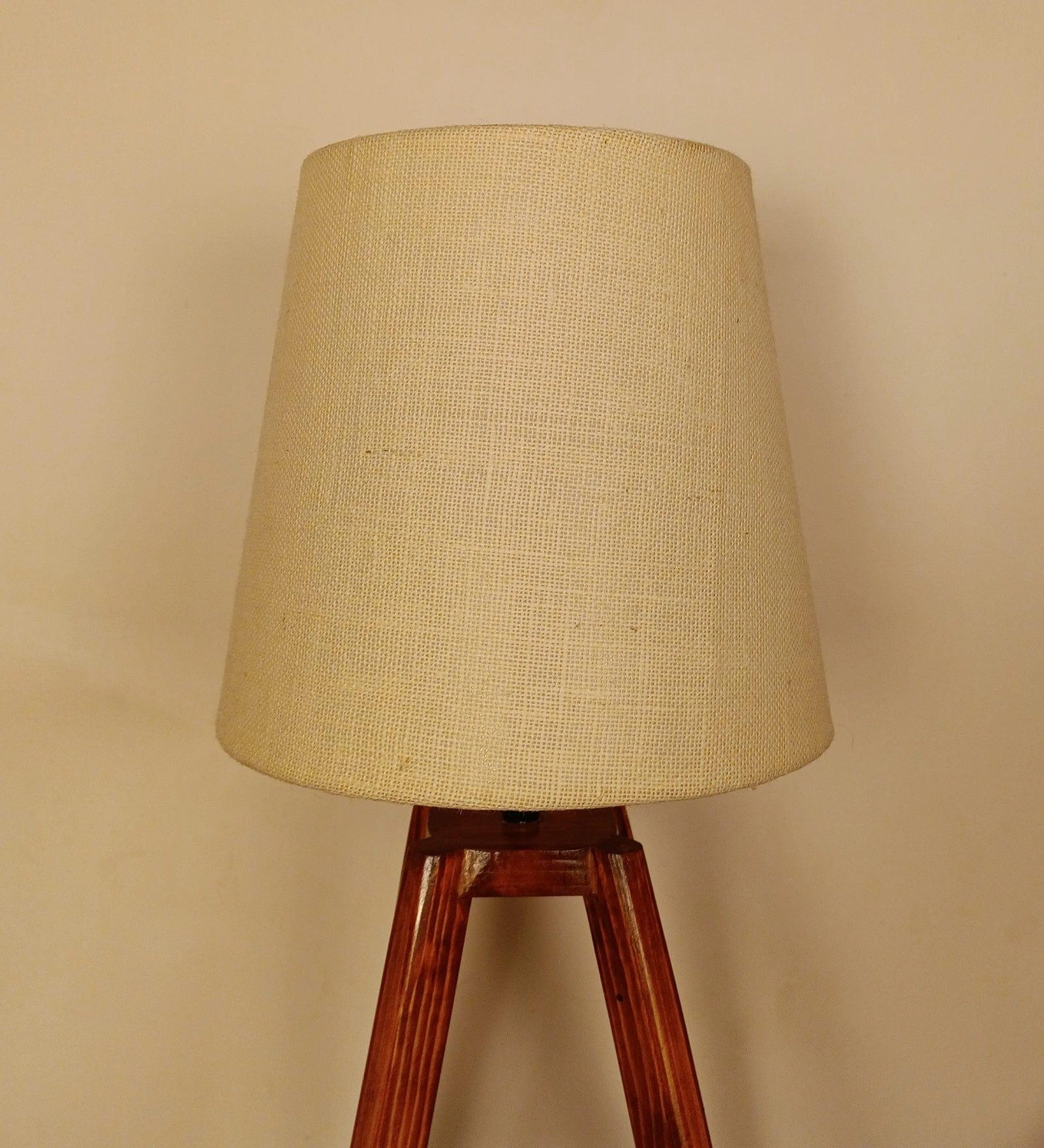 Charlotte Brown Wooden Table Lamp with White Jute Lampshade (BULB NOT INCLUDED)