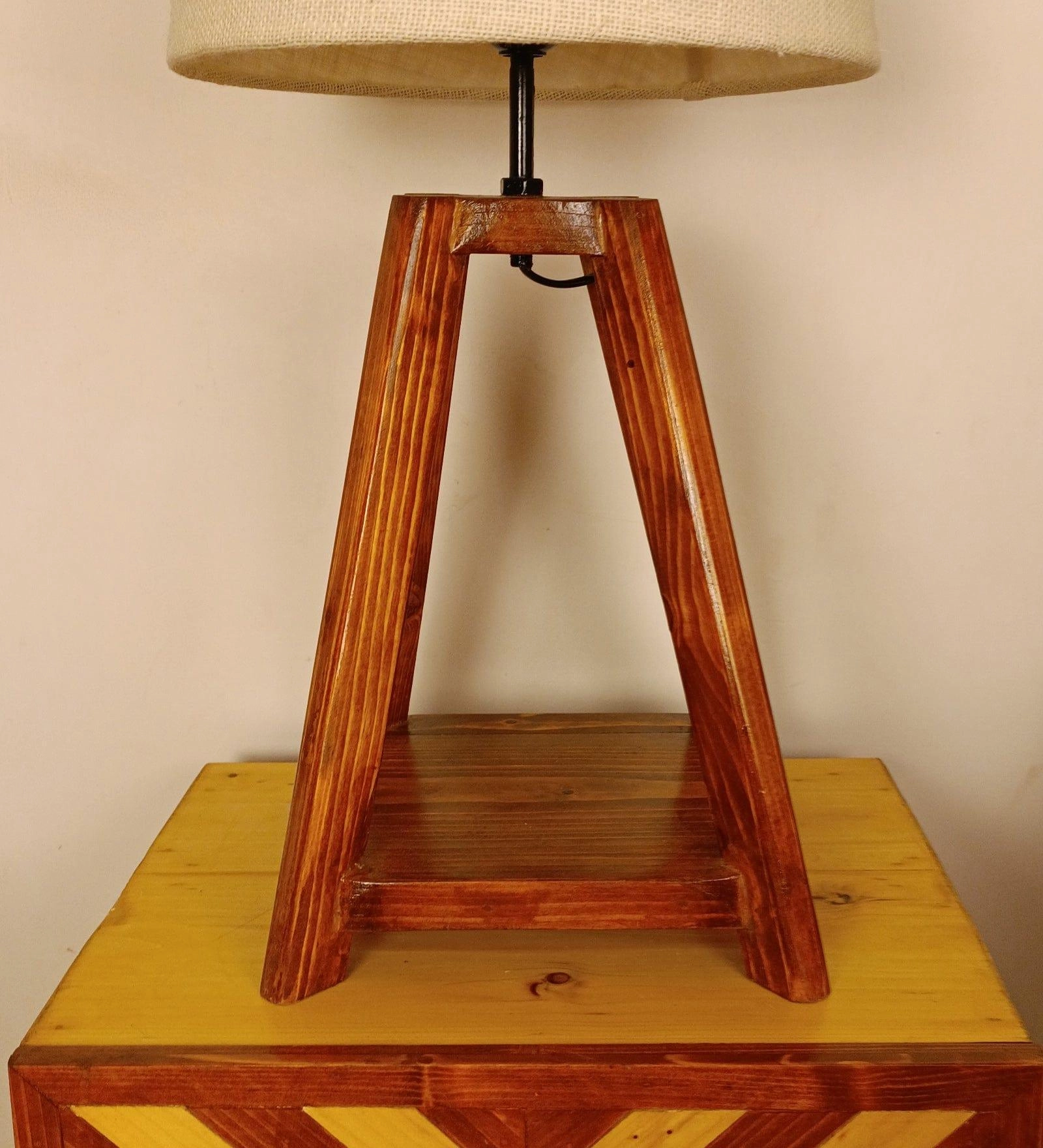 Charlotte Brown Wooden Table Lamp with White Jute Lampshade (BULB NOT INCLUDED)