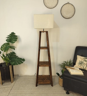 Charlotte Wooden Floor Lamp with Brown Base and Jute Fabric Lampshade (BULB NOT INCLUDED) garden LED light