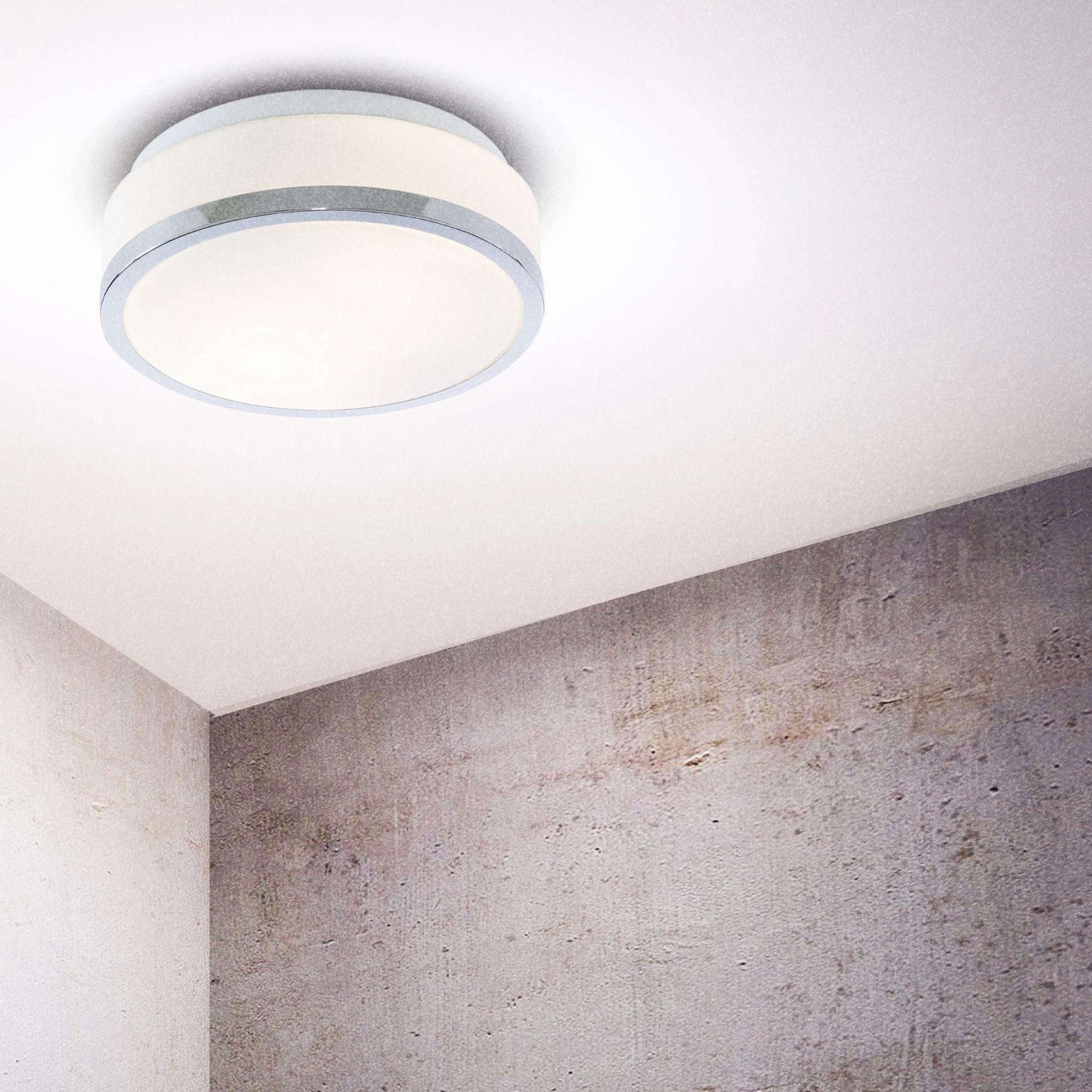 Cheese Bathroom 2 Light Chrome Ceiling Flush White Glass Shade