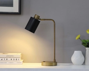 Cherise Adjustable Shade Table Lamp Antique Brass and Matte Black mini decorative bulb