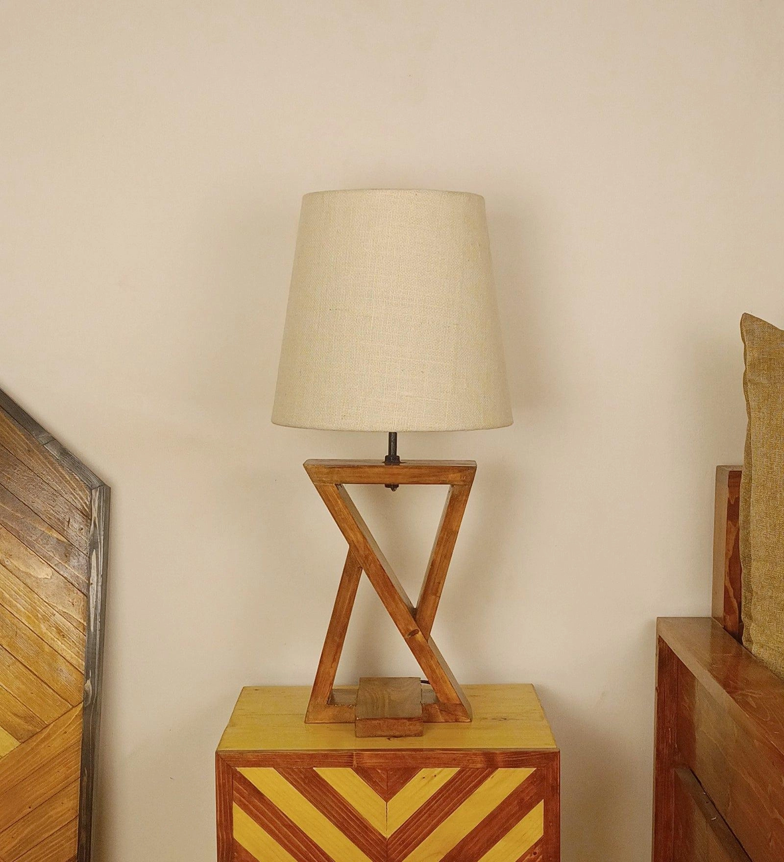Chloe Brown Wooden Table Lamp with White Jute Lampshade (BULB NOT INCLUDED)