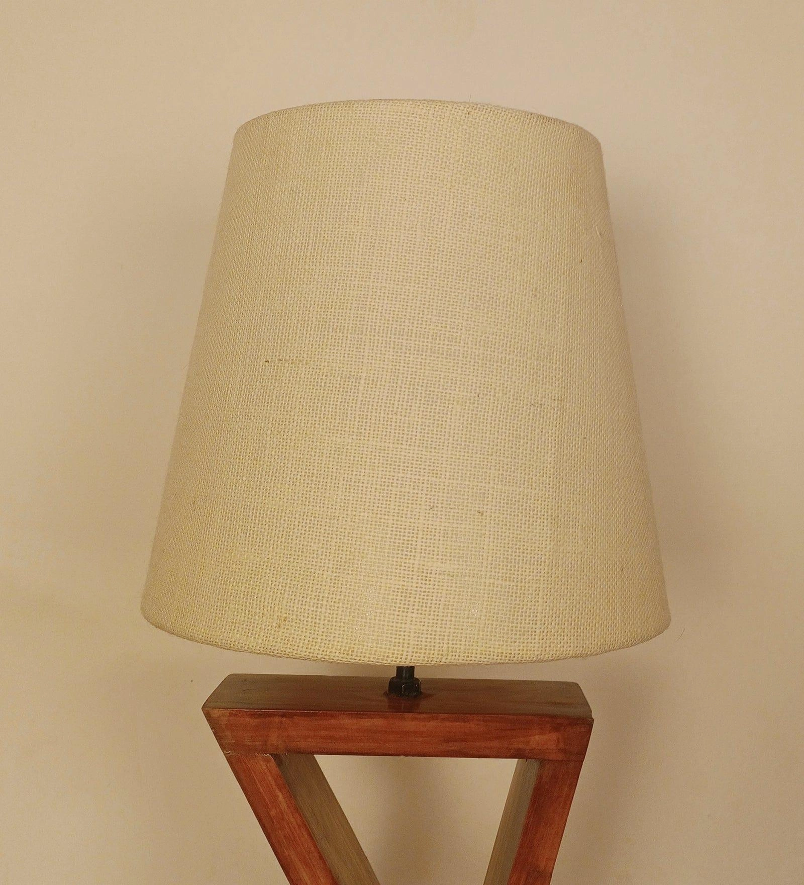 Chloe Brown Wooden Table Lamp with White Jute Lampshade (BULB NOT INCLUDED)