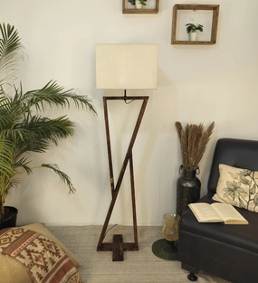 Chloe Wooden Floor Lamp with Brown Base and Jute Fabric Lampshade (BULB NOT INCLUDED) garden LED light