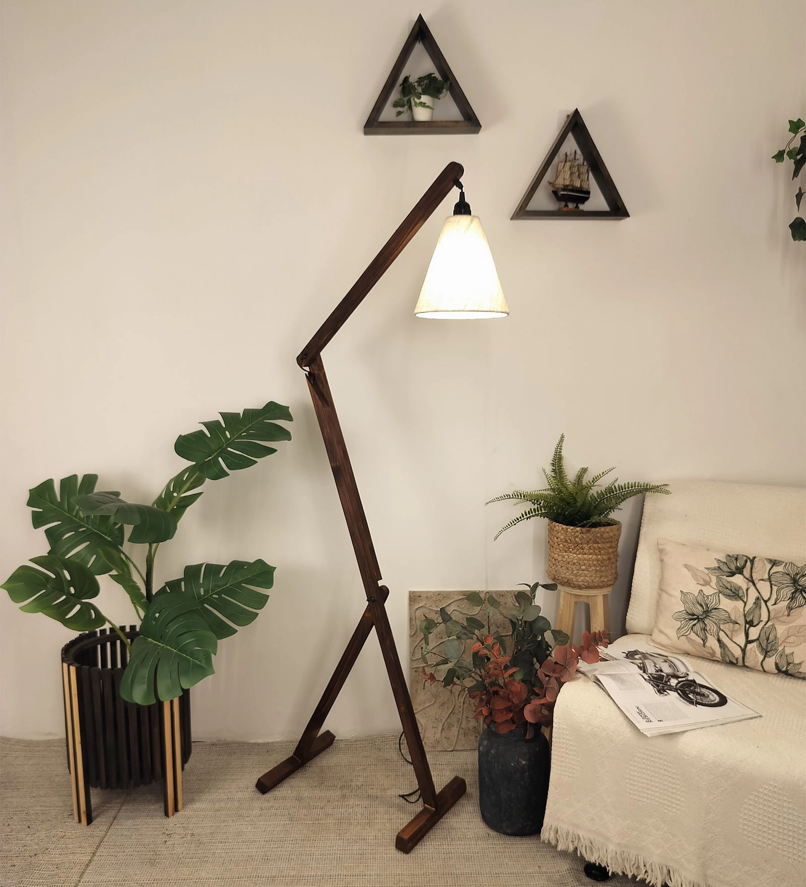 Claire Metal Floor Lamp with Beige Fabric Lampshade garden LED light