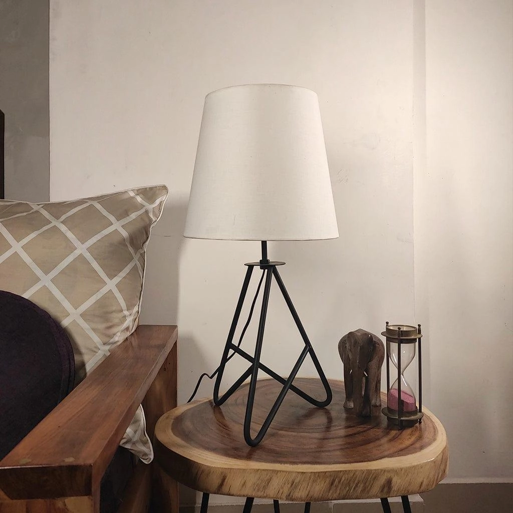 Claire Metal Table Lamp with Black Base and Premium White Fabric Lampshade (BULB NOT INCLUDED)