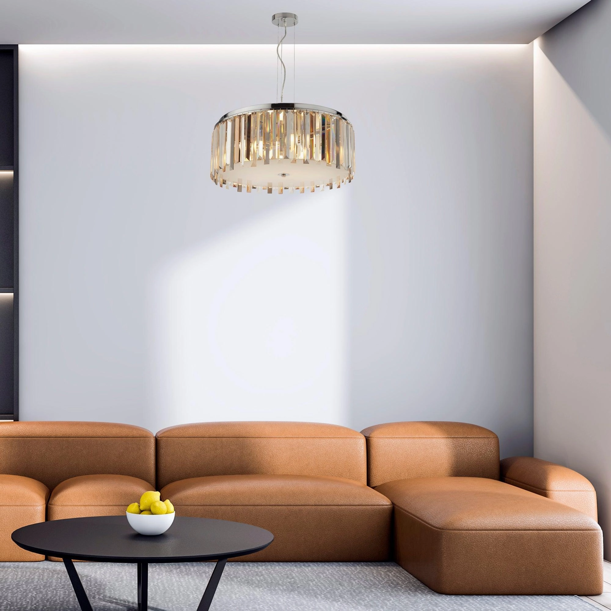Clarissa 5 Light Chrome Drum Pendant - Crystal Prism Drops