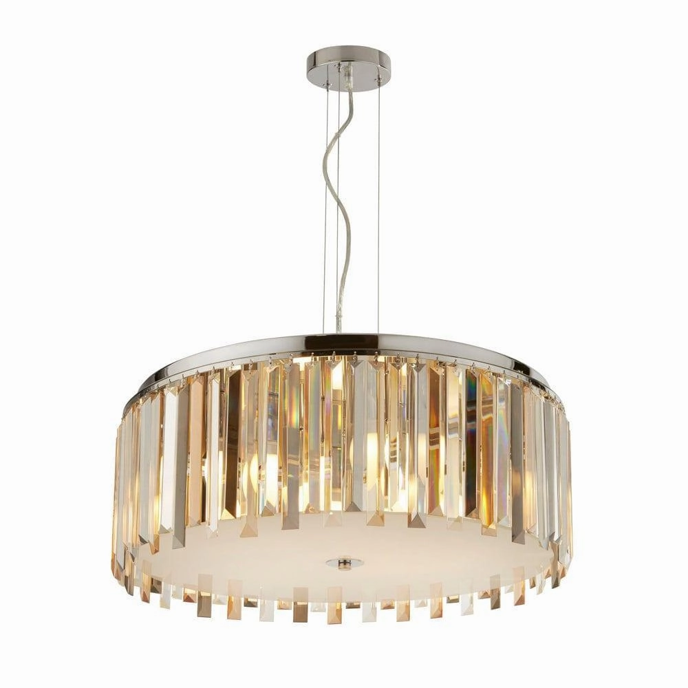 Clarissa 5 Light Chrome Drum Pendant - Crystal Prism Drops minimalist ceiling light