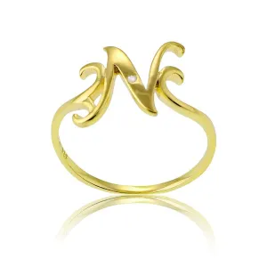 Classic Jewelry Sterling Silver 1 Micron GP Single CZ "N" Ring - W-9486
