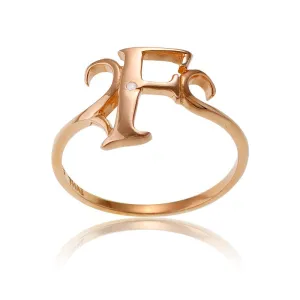 Classic Jewelry Sterling Silver 1 Micron Rose GP Single CZ "F" Ring - W-9520