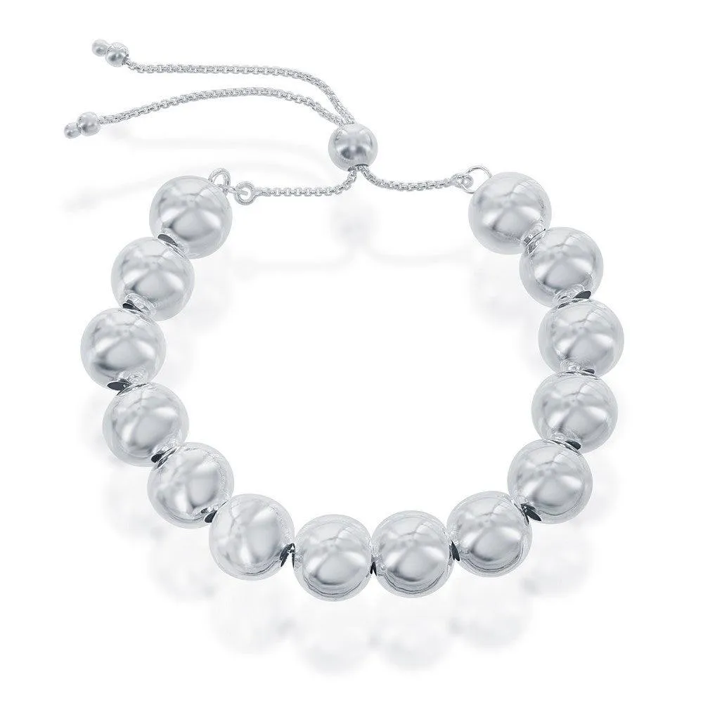 Classic Jewelry Sterling Silver 10mm Round Beads Adjustable Bolo Bracelet, 9.5"