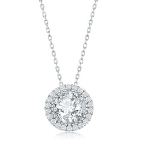 Classic Jewelry Sterling Silver 12mm Round Halo Cubic Zirconia Necklace
