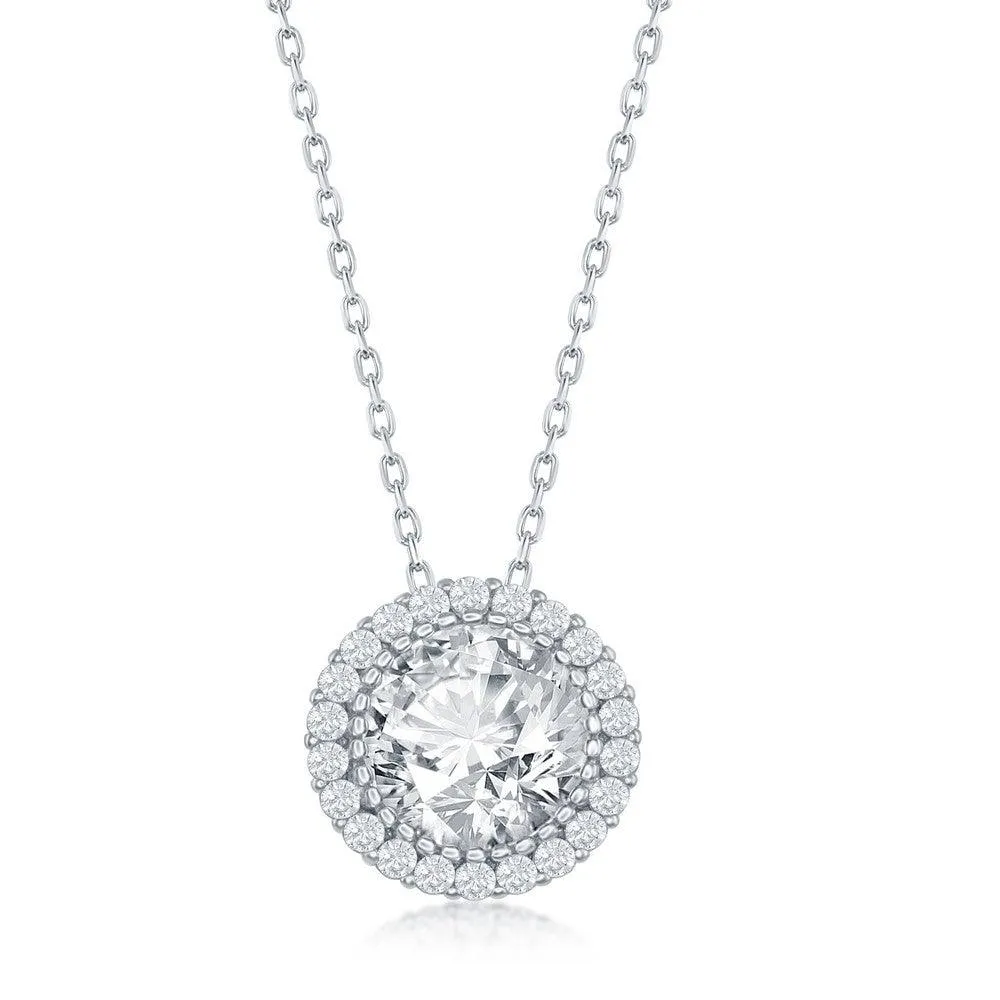Classic Jewelry Sterling Silver 12mm Round Halo Cubic Zirconia Necklace
