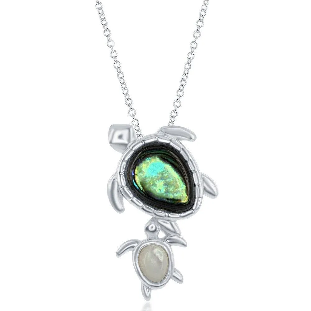 Classic Jewelry Sterling Silver Abalone Turtle with MOP Baby Turtle Necklace