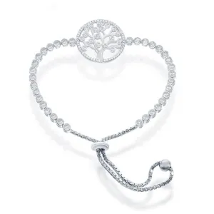 Classic Jewelry Sterling Silver Adjustable Round CZ Tree Bolo Bracelet
