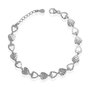 Classic Jewelry Sterling Silver Alternating Open and Regular D-C Hearts Bracelet