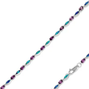 Classic Jewelry Sterling Silver Amethyst CZ's and Blue Opal Marquise Bracelet