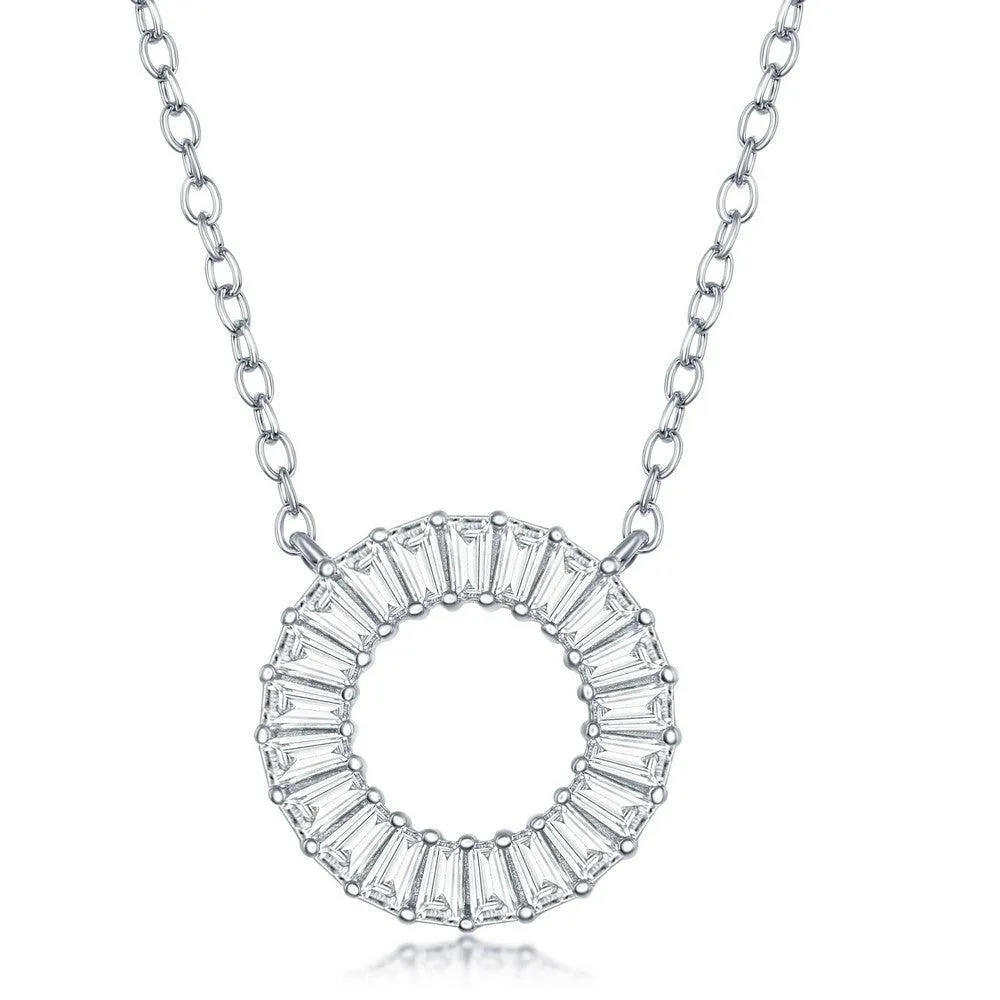 Classic Jewelry Sterling Silver Baguette Cubic Zirconia Open Circle Necklace